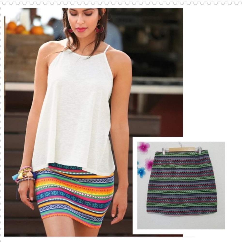 Shrinking Violet Multicolored Tribal Mini Skirt Medium - Picture 2 of 11